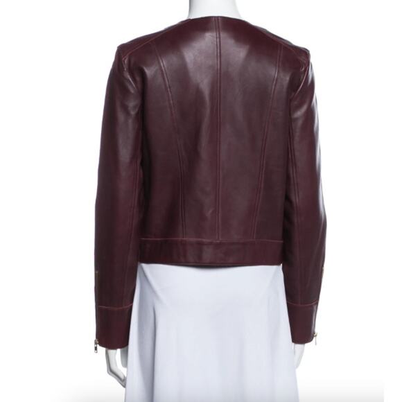 IRO SOFT LEATHER LAMBSKIN MOTO BURGUNDY JACKET 38 - Picture 4 of 9
